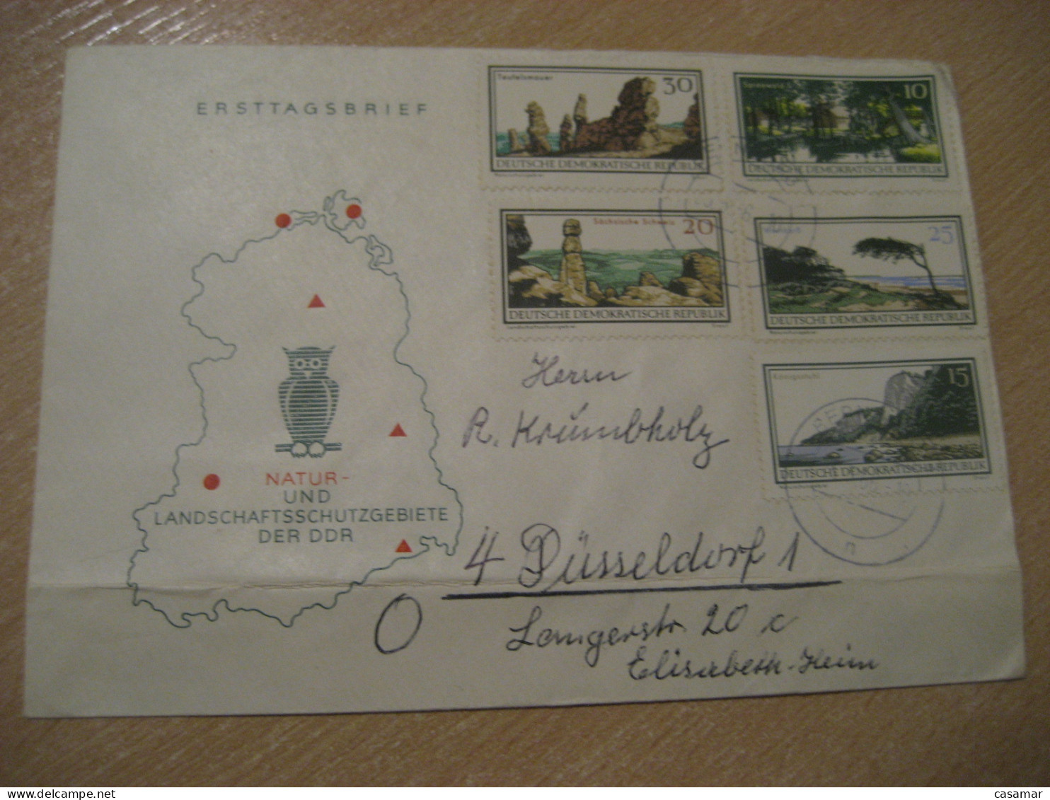 BERNBURG 1966 To Dusseldorf Owl Hibou Cancel Slight Folded Cover DDR GERMANY Chouette - Hiboux & Chouettes