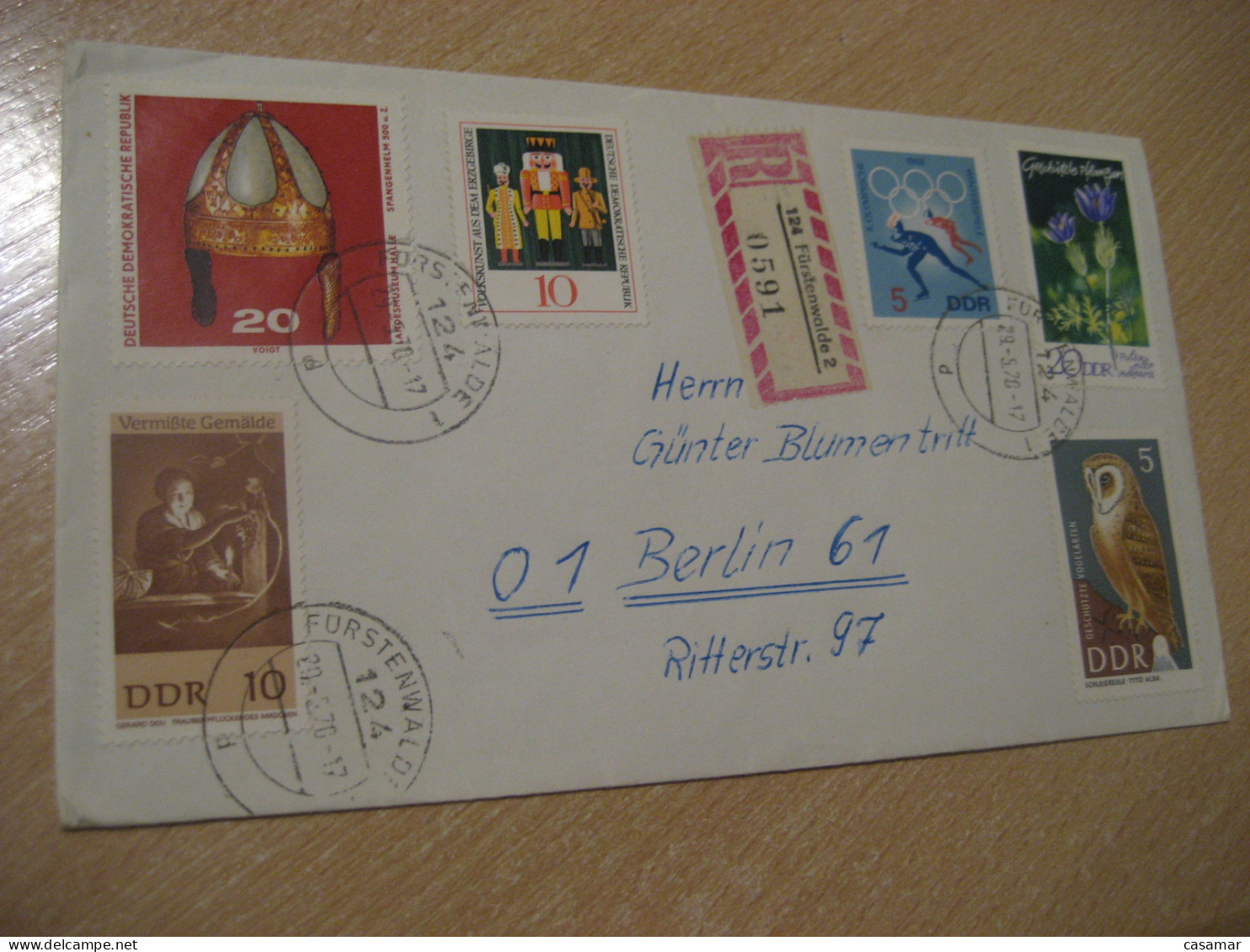 FURSTENWALDE 1970 To Berlin Owl Hibou Stamp On Registered Cancel Cover DDR GERMANY Chouette - Hiboux & Chouettes