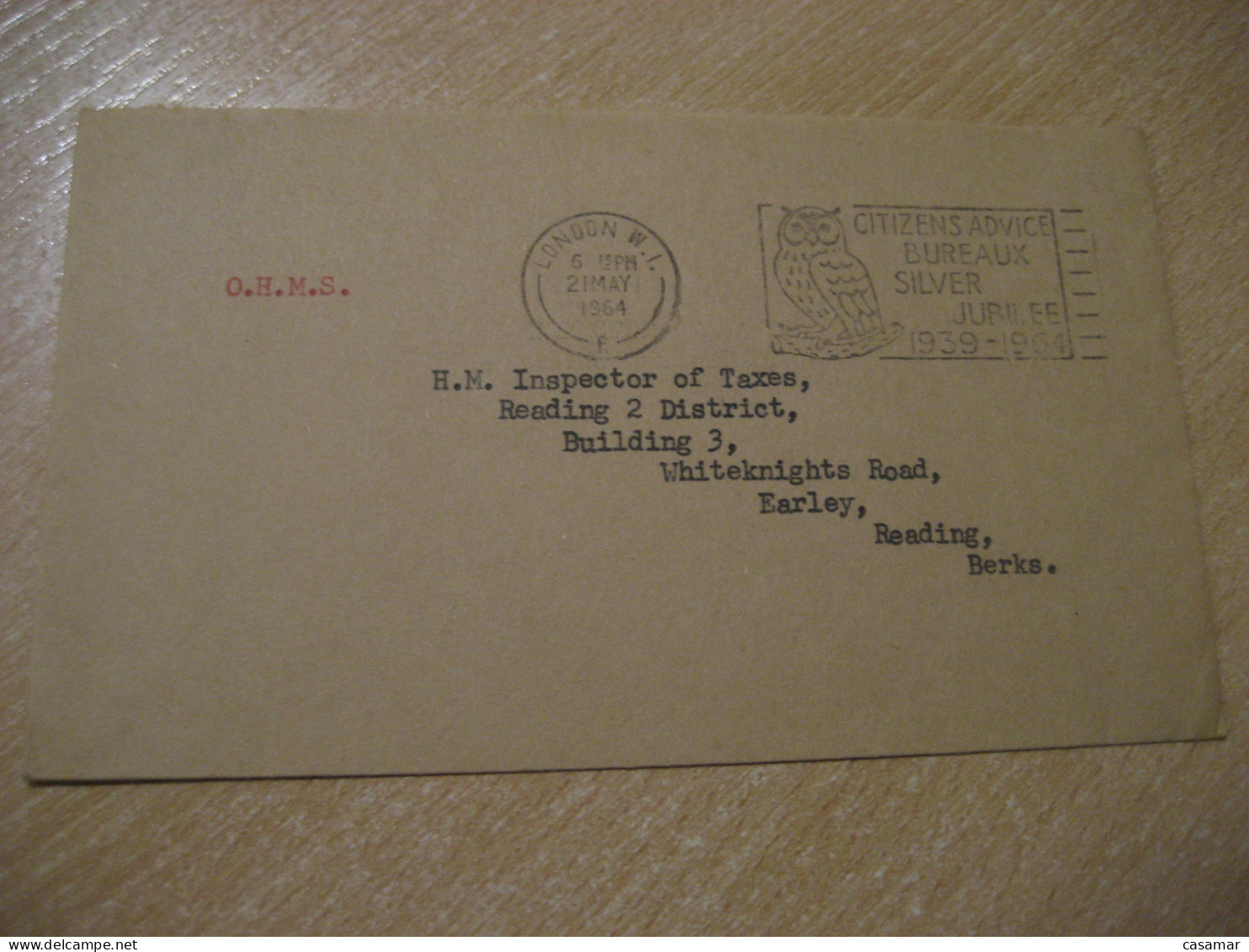 LONDON 1964 To Earley Owl Hibou Cancel Cover ENGLAND Chouette - Eulenvögel