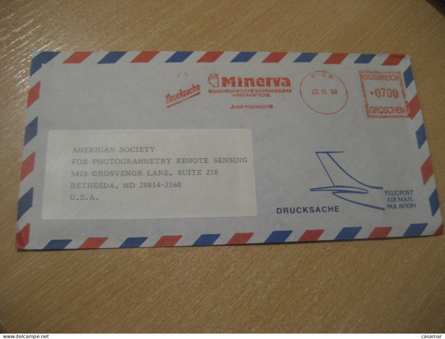 WIEN 1993 To USA Minerva Owl Hibou Meter Mail Cancel Cover AUSTRIA Chouette - Eulenvögel