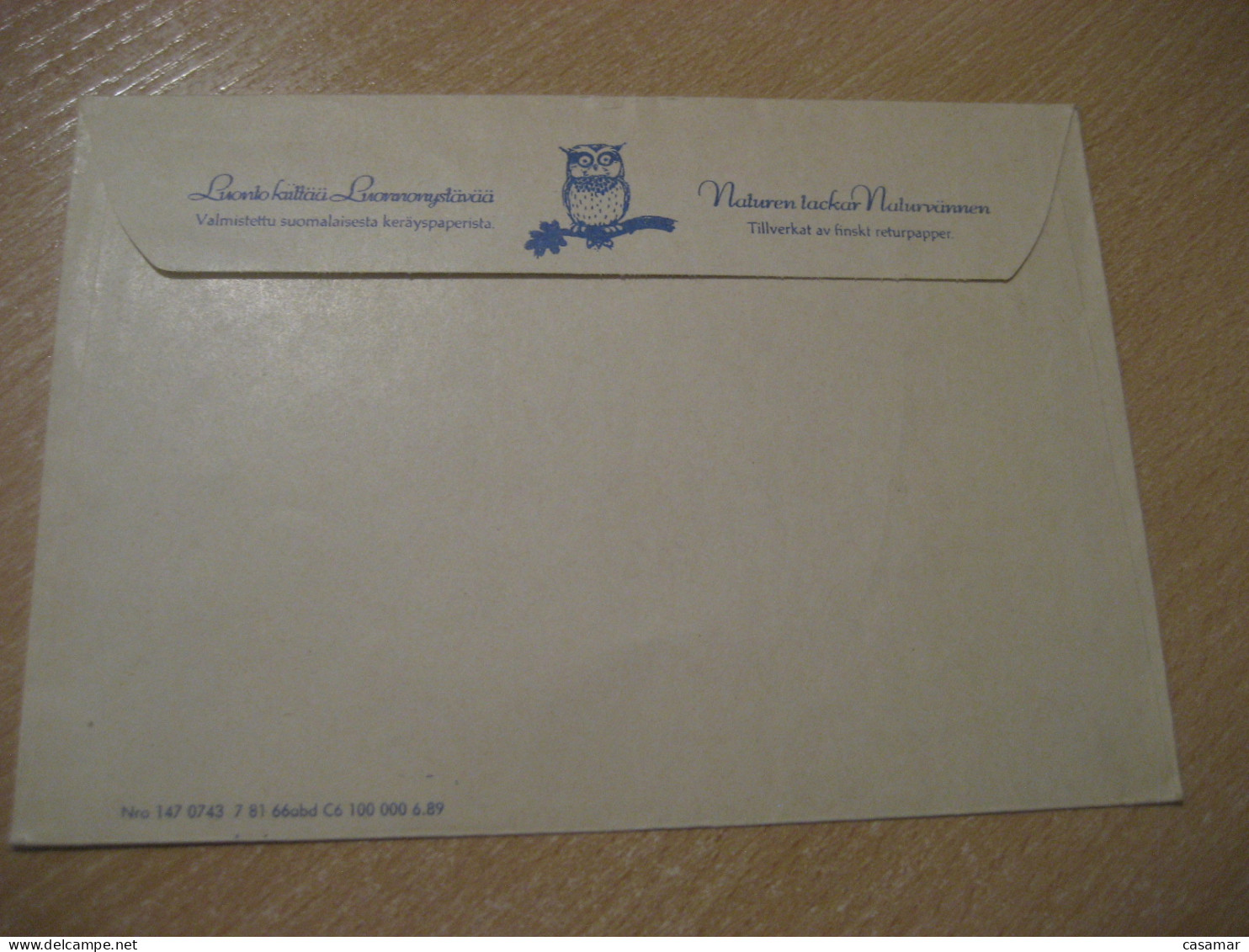 HELSINKI 1989 Owl Hibou Air Mail Postage Paid Cover FINLAND Chouette - Eulenvögel