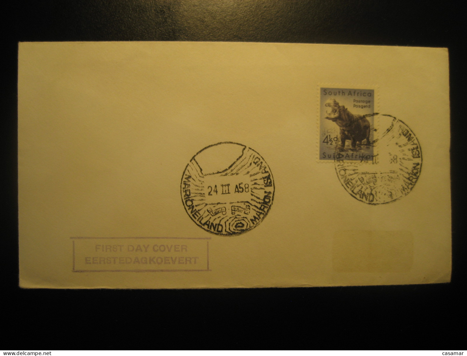 MARION ISLAND 1958 Hippo Hippopotamus Stamp Antarctic FDC Cancel Cover SOUTH AFRICA Pole Polar Antarctique Antarctics - Otros & Sin Clasificación