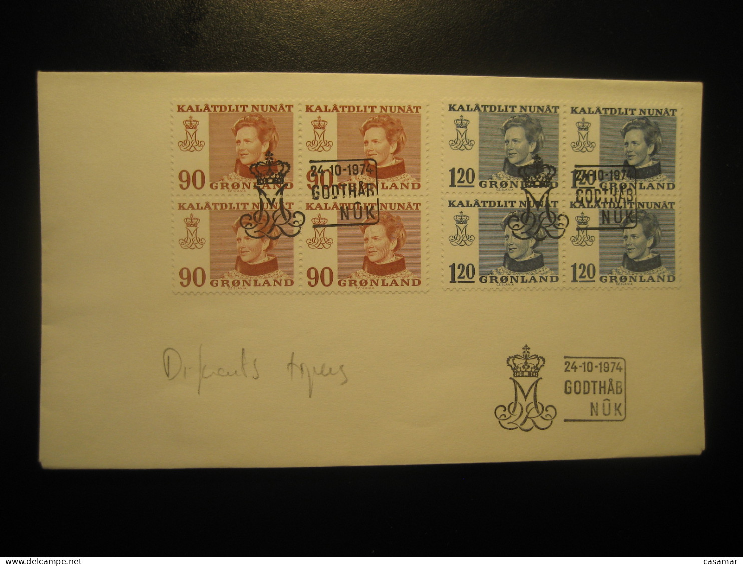 NUK Nuuk 1974 Arctic Bloc Of 4 FDC Cancel Cover GREENLAND Pole Polar Arctics Arctique - Otros & Sin Clasificación