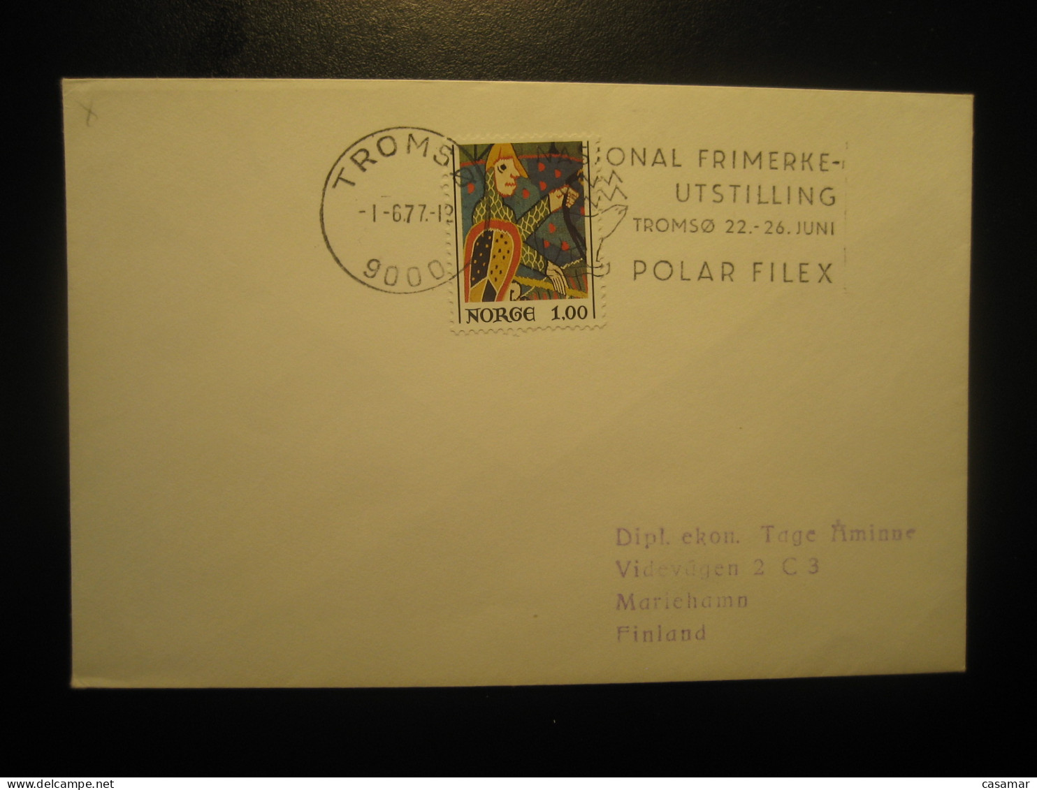 TROMSO 1977 To Mariehamn Finland White Bear Polar Filex Cancel Cover NORWAY Pole Polar Arctic Arctics Arctique - Other & Unclassified
