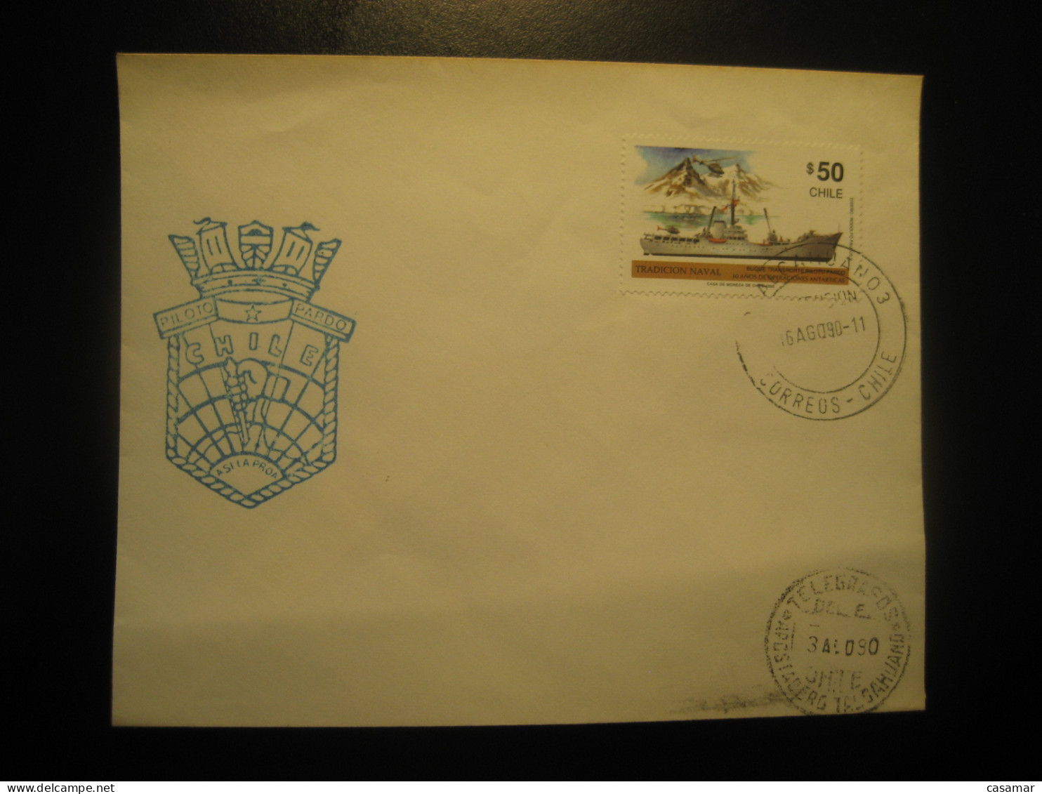 TALCAHUANO 1990 Piloto Pardo Ship Antarctic Stamp Cancel Cover CHILE Pole Polar Antarctique Antarctics Antarctica - Altri & Non Classificati