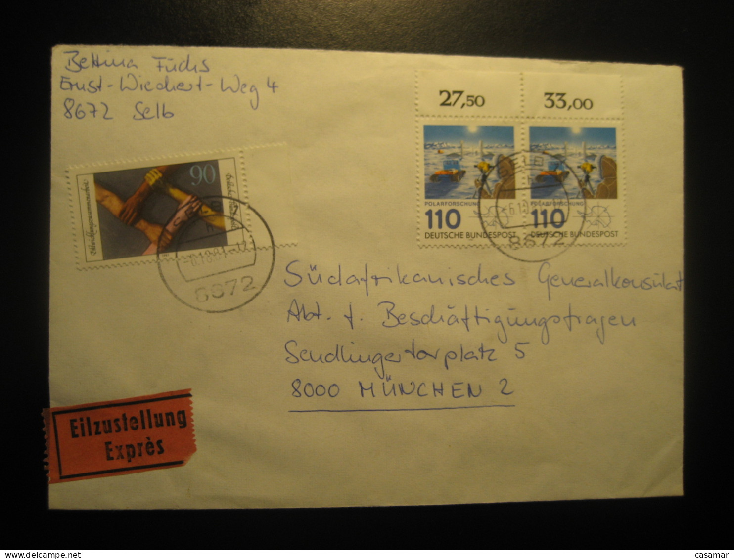 SELB 1981 To Munchen Antarctic Research Express Cancel Cover GERMANY Antarctique Antarctics Antarctics - Onderzoeksstations