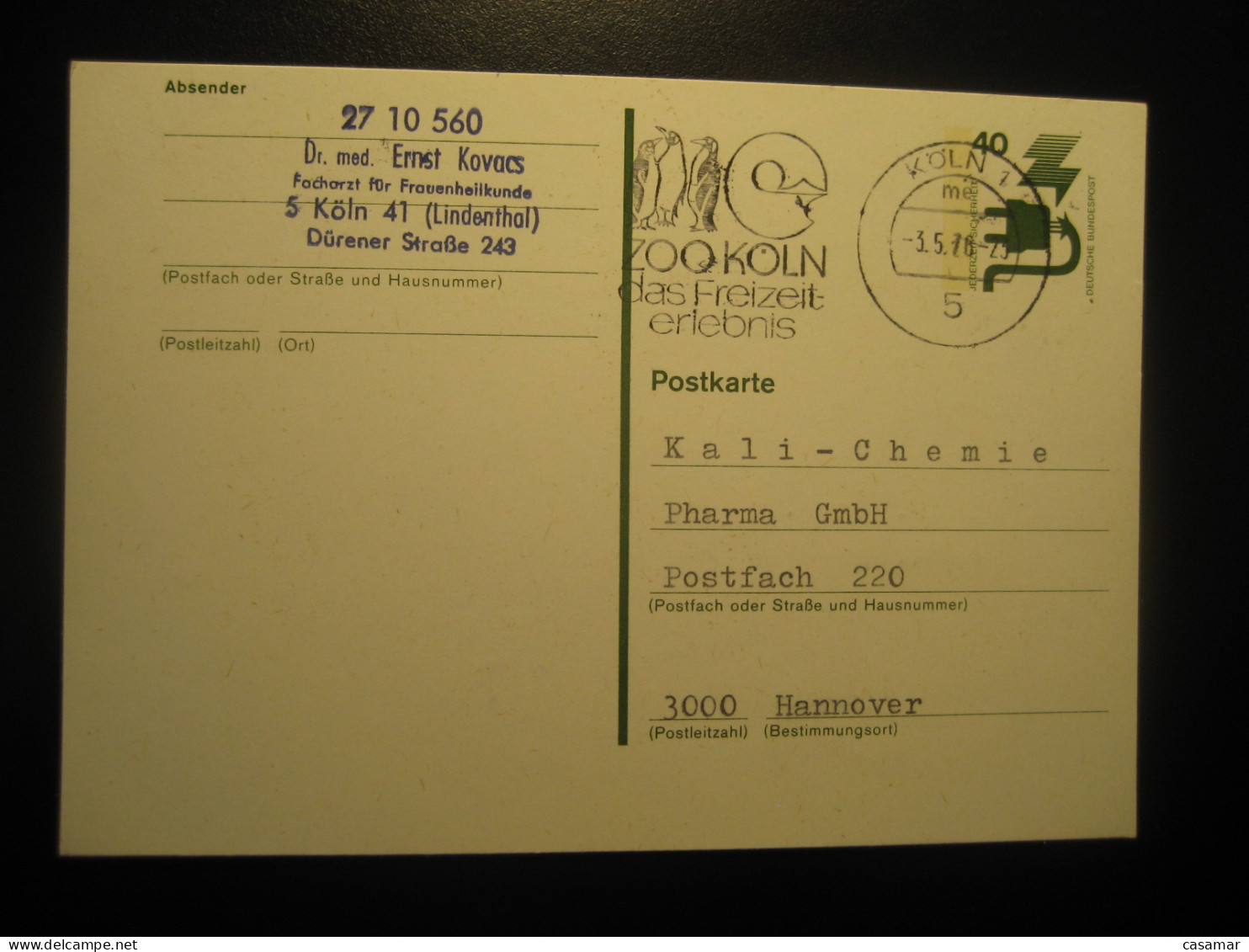 KOLN 1976 To Hannover Zoo Penguin Penguins Cancel Card GERMANY Antarctic Antarctics Antarctica Pole Polar Antarctique - Antarctic Wildlife