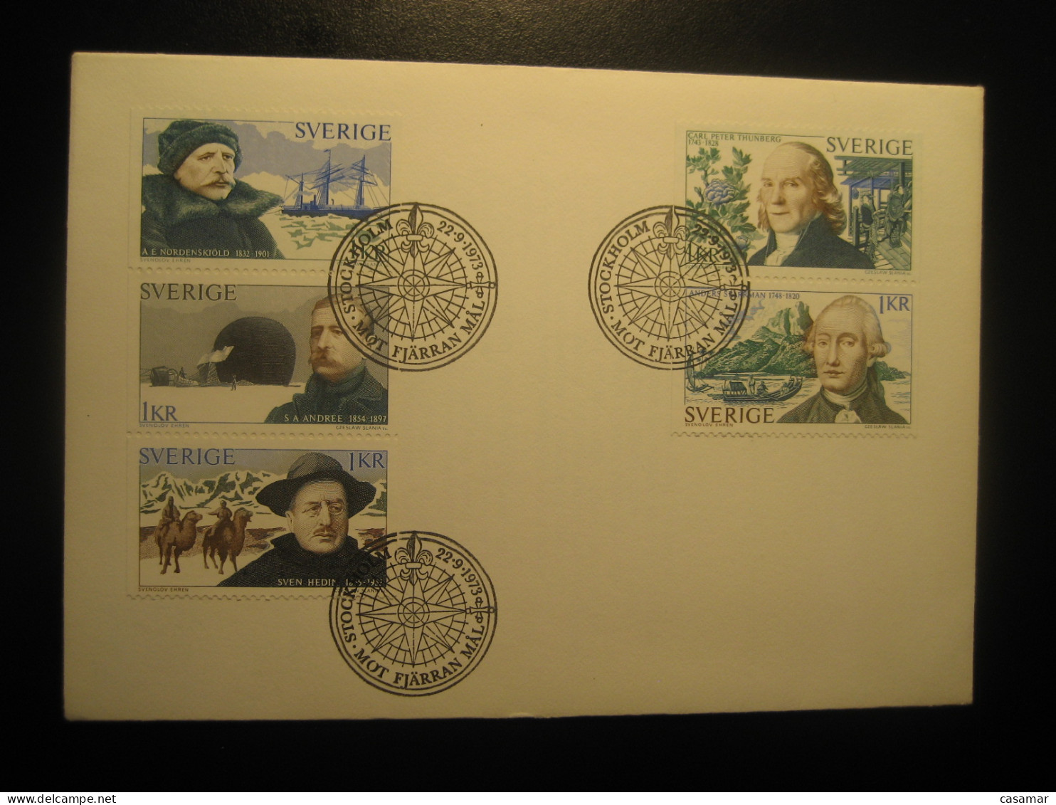 STOCKHOLM 1973 Nordenskjold Andree Hedin Thunberg Sparrman FDC Cancel Cover SWEDEN Arctic Antarctic Pole Polar - Polarforscher & Promis