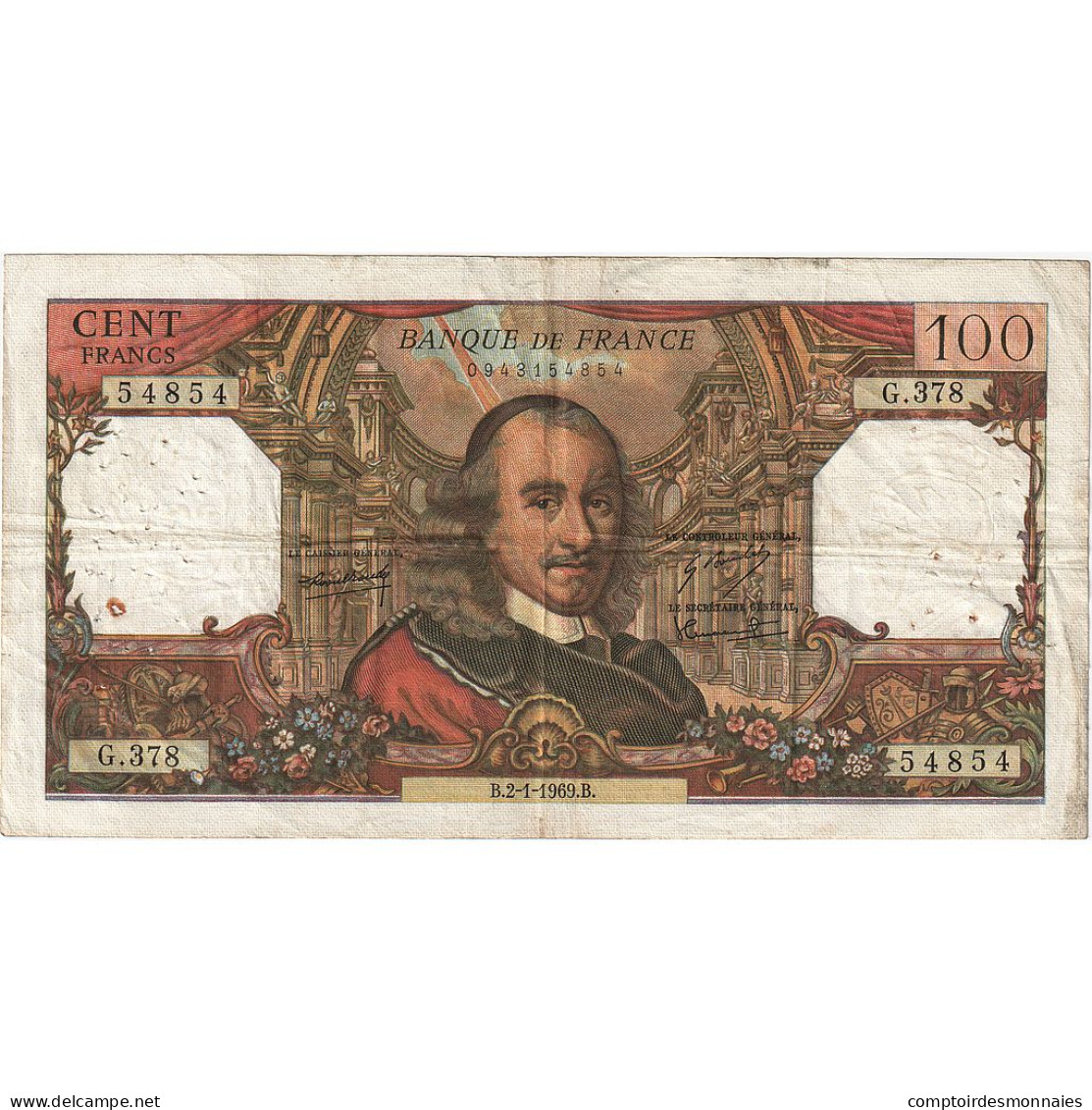 France, 100 Francs, Corneille, 1969, G.378, TB, Fayette:65.25, KM:154g - 100 F 1964-1979 ''Corneille''