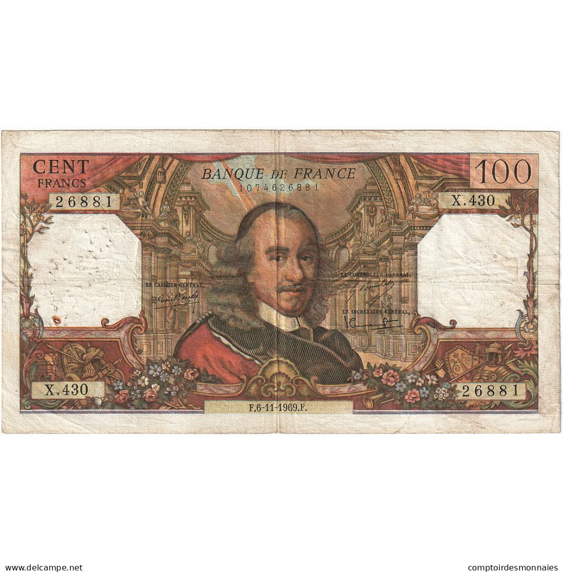 France, 100 Francs, Corneille, 1969, X.430, TB, Fayette:65.28, KM:154g - 100 F 1964-1979 ''Corneille''