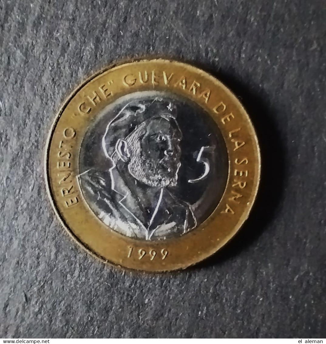 Che Guevara, 5 Pesos Convertible CUC, Bimetall Münze, 1999, 24mm, Kuba, Cuba, Sehr Rar, Moneda, Coin, Muy Raro - Cuba