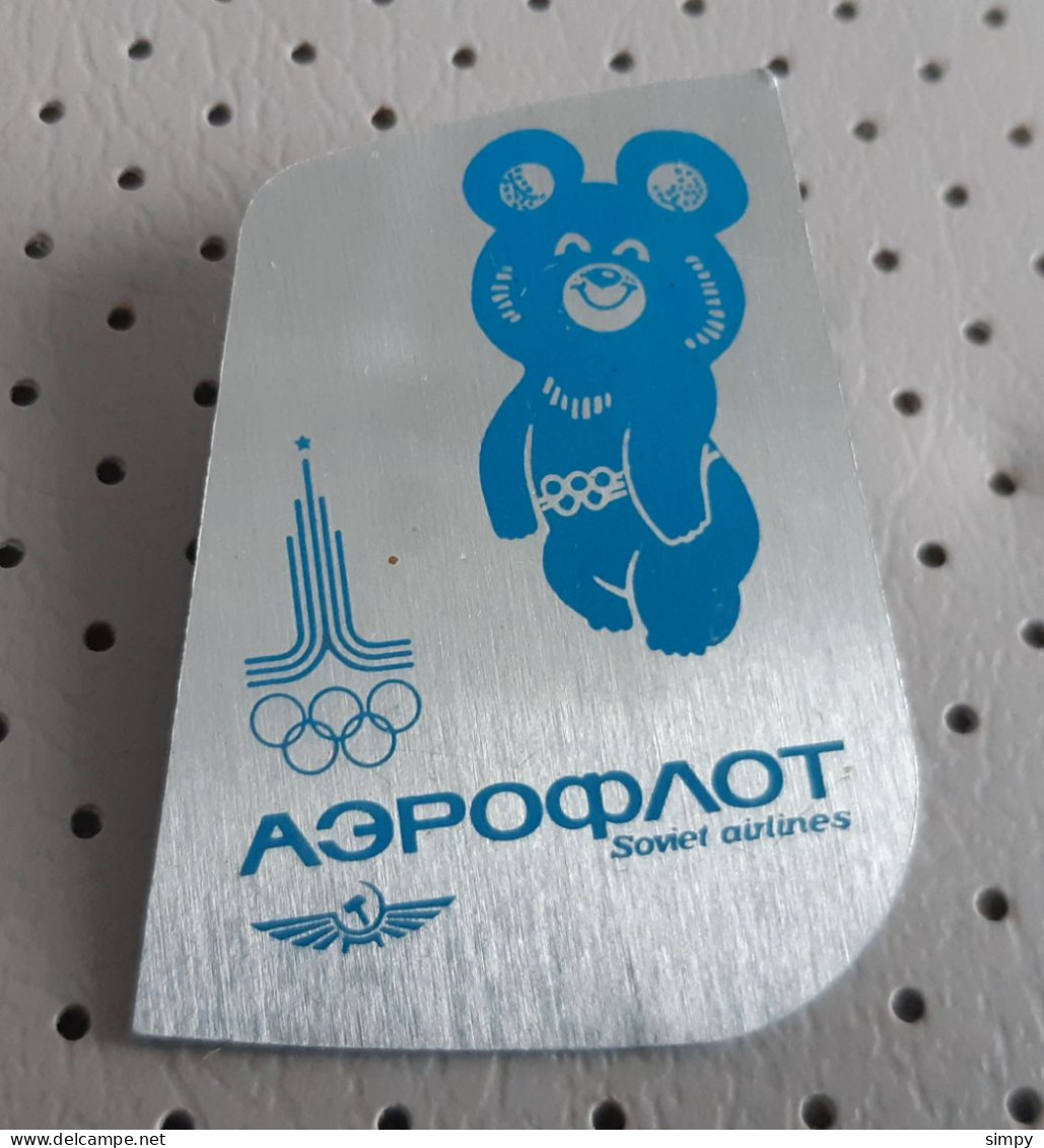 Olympic Games Moscow 1980 Misha Mascot Aeroflot Pin - Jeux Olympiques