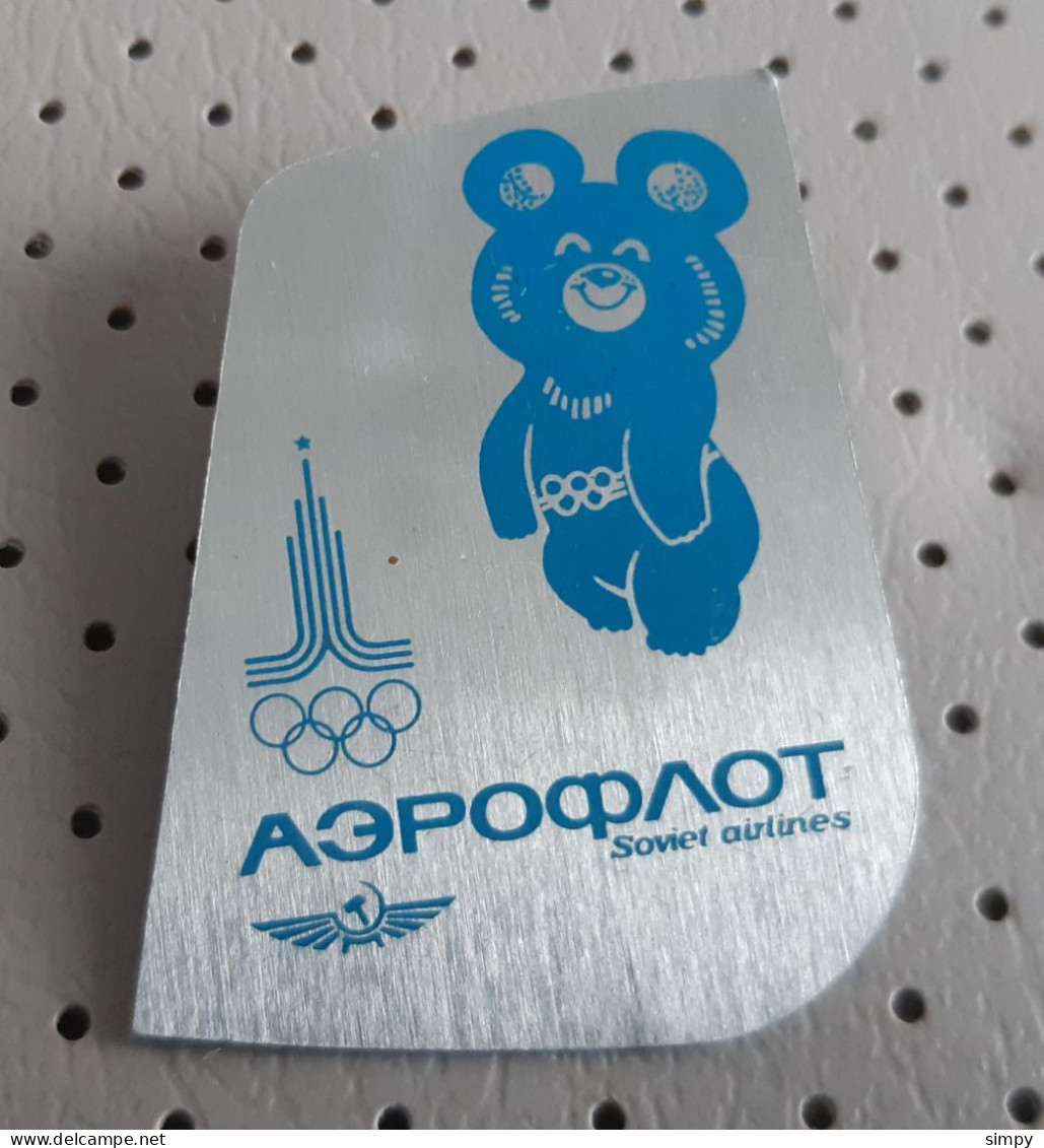 Olympic Games Moscow 1980 Misha Mascot Aeroflot Pin - Juegos Olímpicos