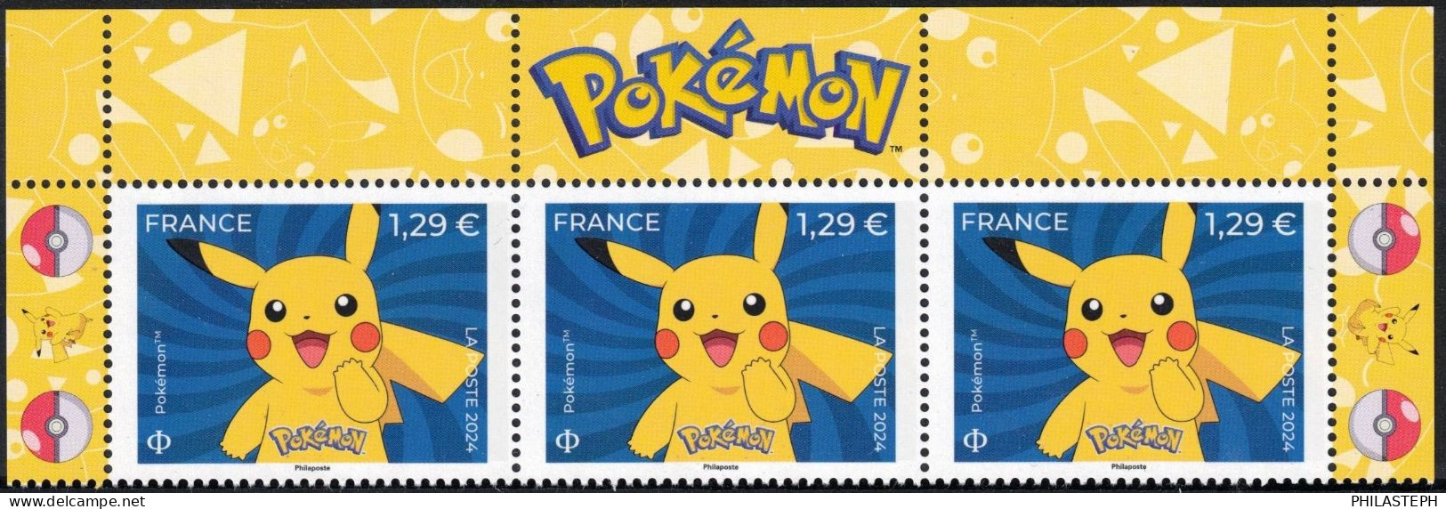 FRANCE 2024 - Pokémon - Bande De 3 Haut De Feuille Avec Texte  - YT 5755 Neuf ** - MANGA - TIRAGE EPUISE - Cómics
