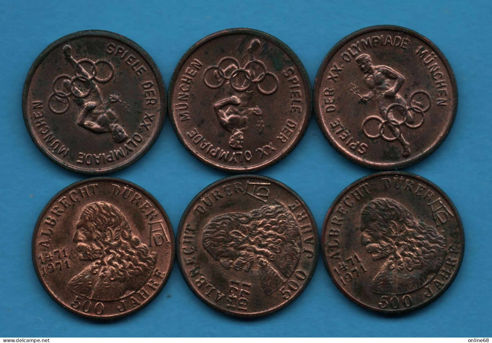 LOT TOKEN 6 JETONS : DEUTSCHLAND NURNBERG 1471-1971 Albrecht Dürer - SPIELE DER XX OLYMPIADE MUNCHEN - Professionali/Di Società