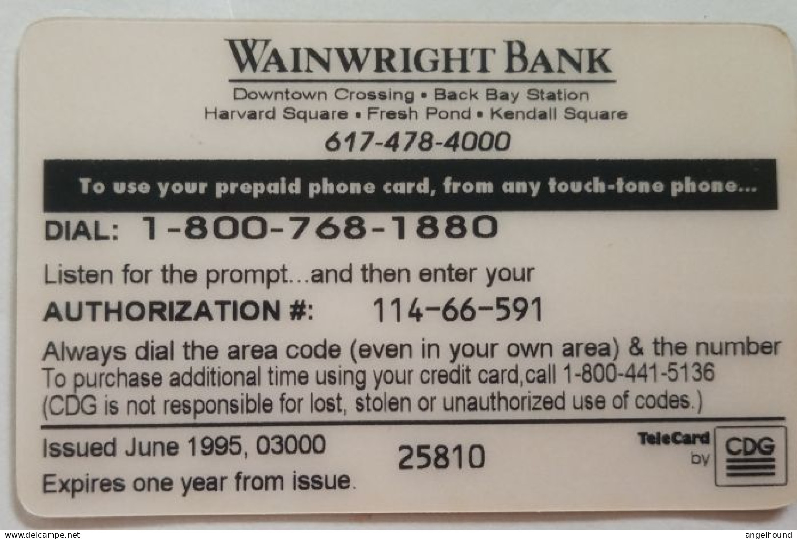 USA 10 Minute Free Call - Wainwright Bank - Autres & Non Classés