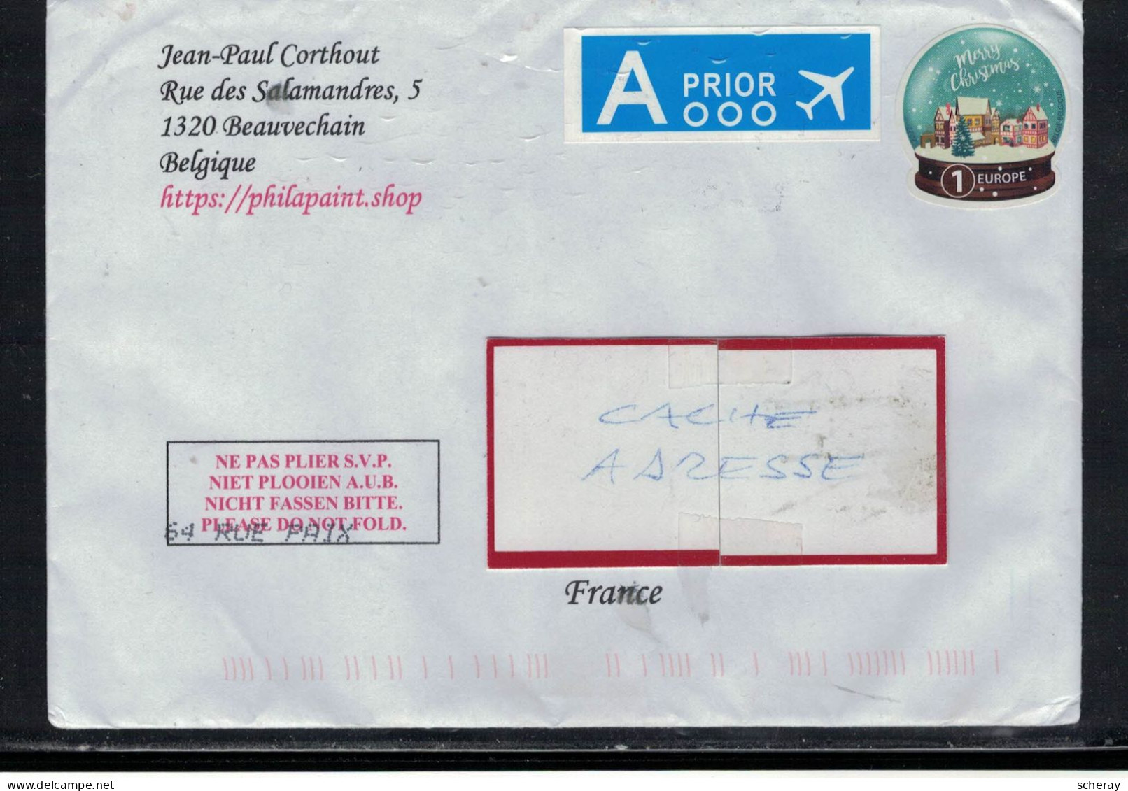 LETTRE A PRIOR 000 BELGIQUE POUR LA FRANCE  ( Lot 500a) - 1960-.... Matasellados