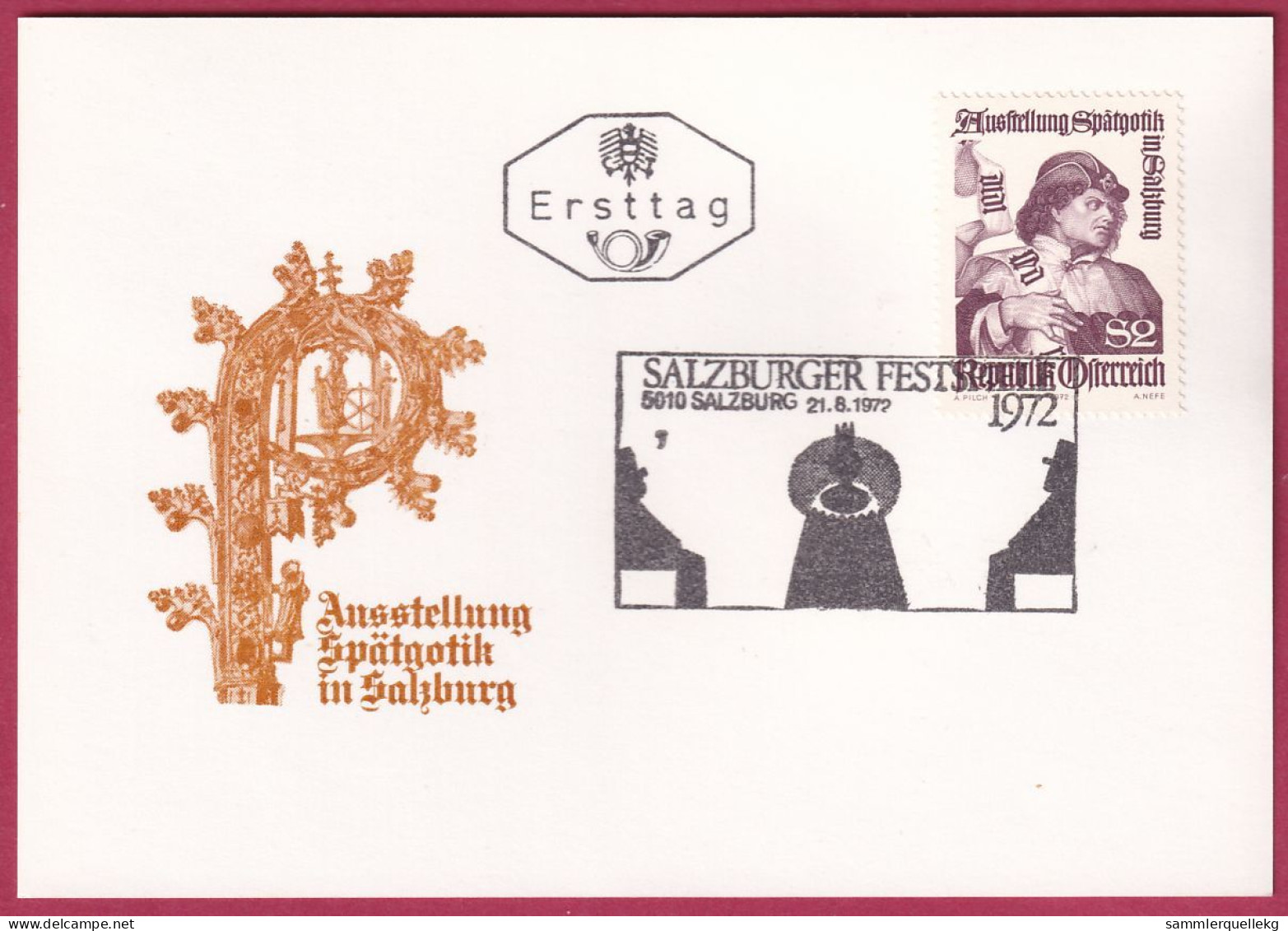 Österreich 1393 Ersttag Auf Karte Mit Sonderstempel 21. 8. 1972, Ausstelung Spätgotik In Salzburg (Nr.10.146) - FDC