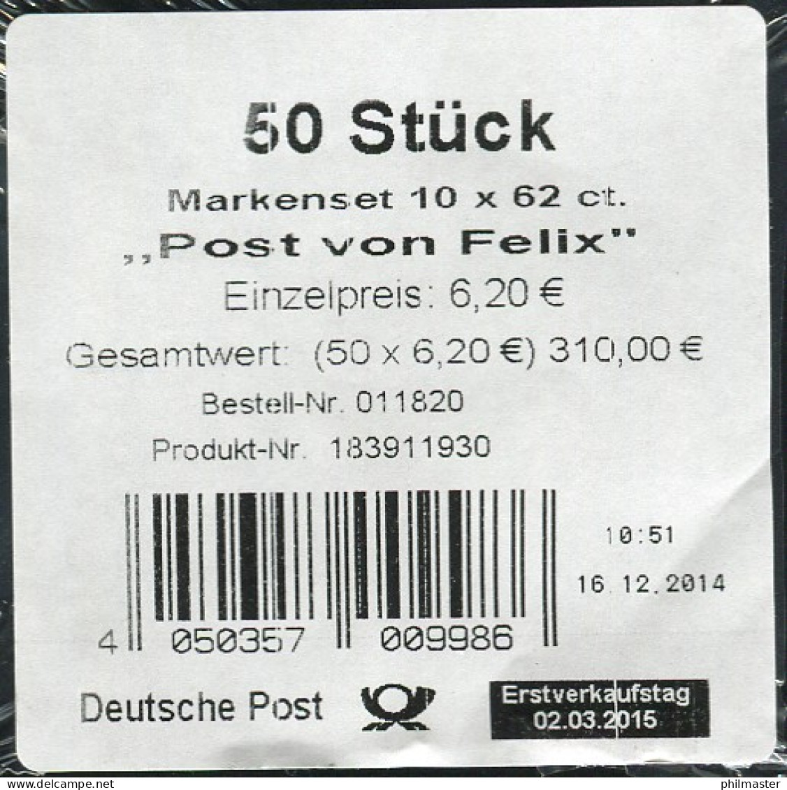 FB 46 Felix Der Hase - Post Von Felix, Banderole Für 50 Markensets - 2011-2020