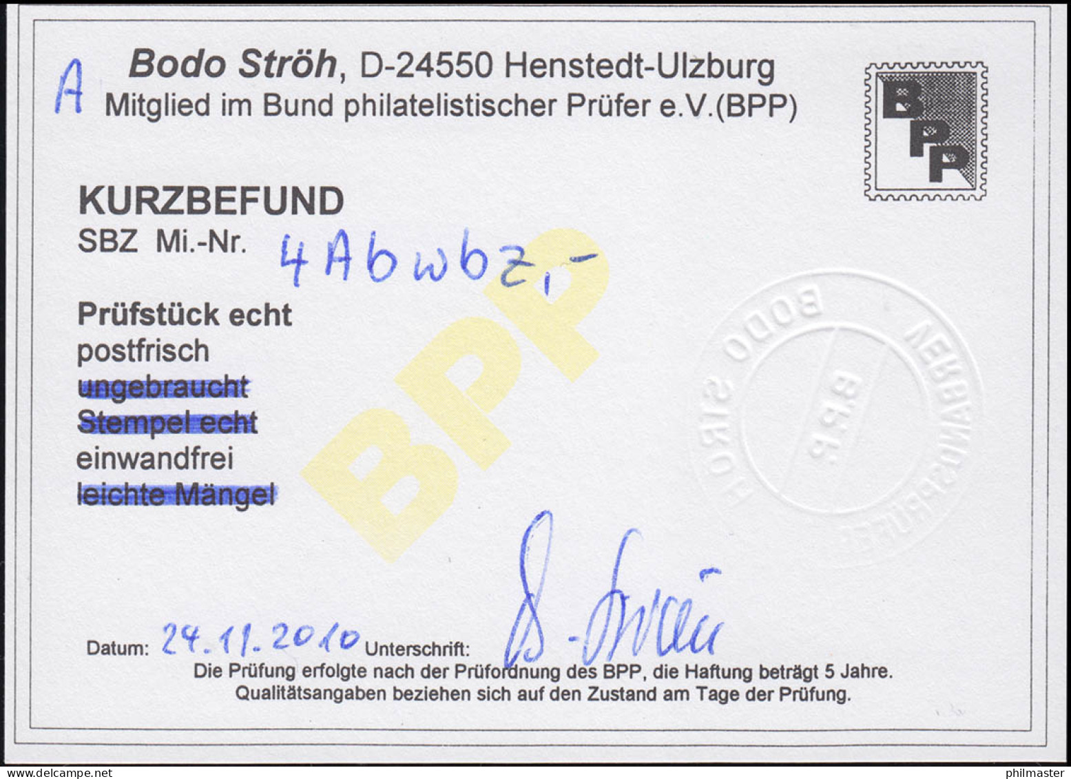 4Ab Wbz Berliner Bär 10 Pfennig - Seltene Farbe, ** Befund Ströh BPP Einwandfrei - Berlino & Brandenburgo