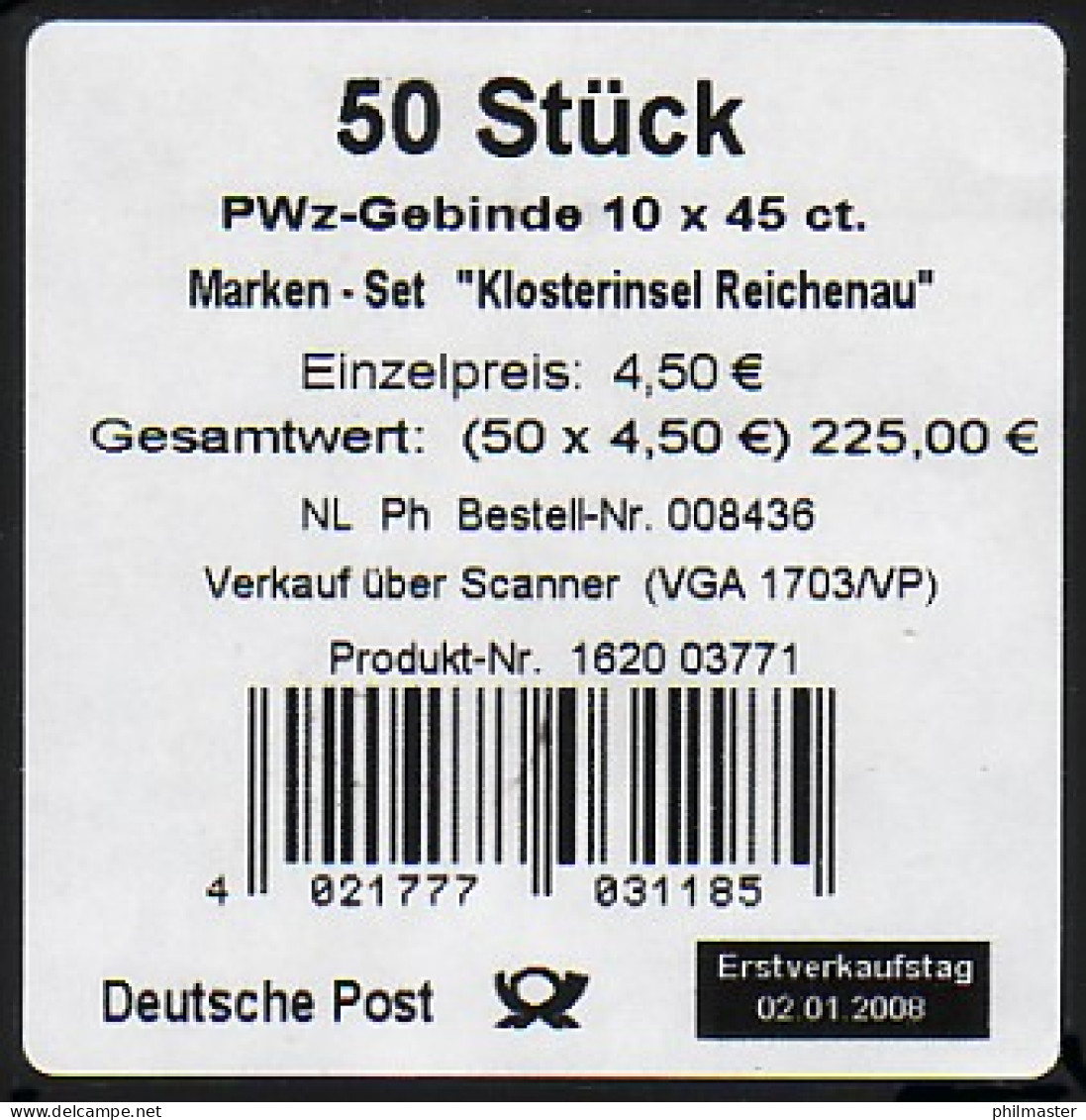 71 MH Reichenau, Banderole Für 50 MH, Type I (ohne DHL-Code) - 2001-2010