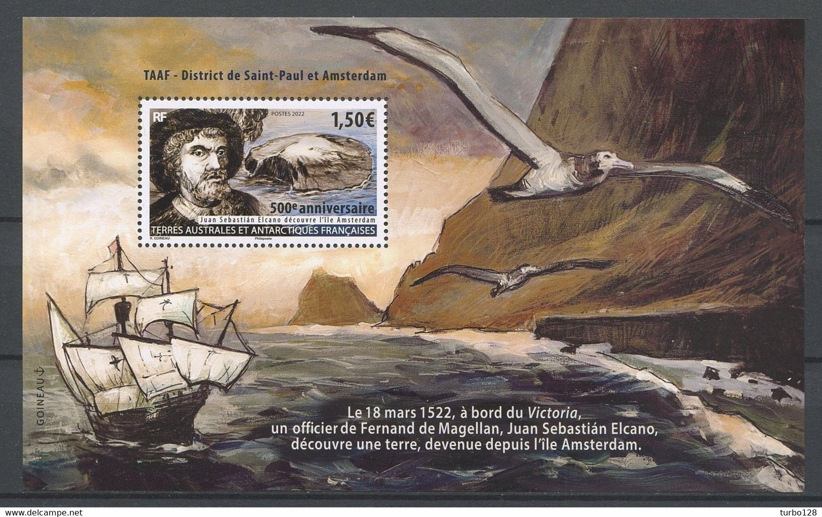 TAAF 2022 N° F1013 ** Neuf MNH Superbe 500eme Anniversaire De La Découverte De L'île Amsterdam Juan Sebastian Elcano - Neufs