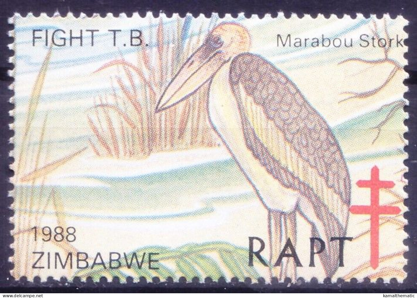 Zimbabwe 1978 MNH, Marabou Stork Water Birds, TB Seal Fund To Fight TB, Medicine - Storchenvögel