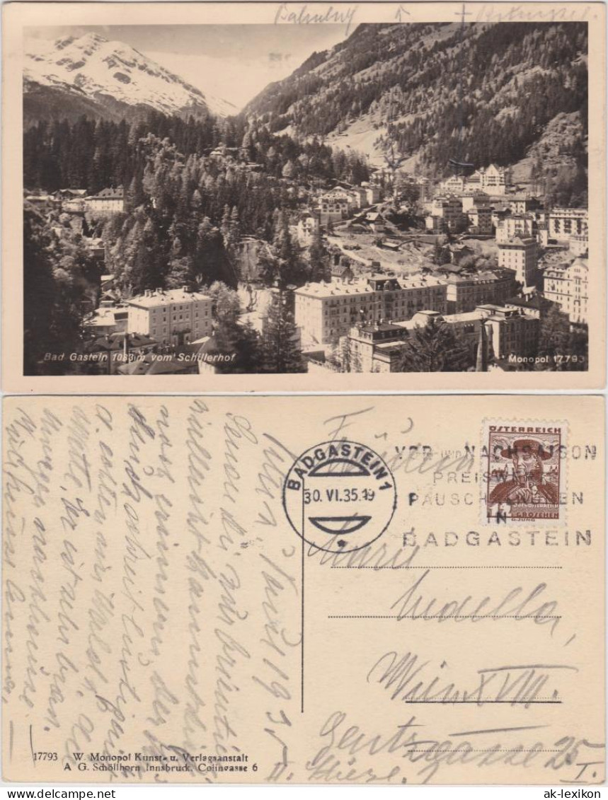 Ansichtskarte Bad Gastein Totale Vom Schillerhof 1935 - Bad Gastein