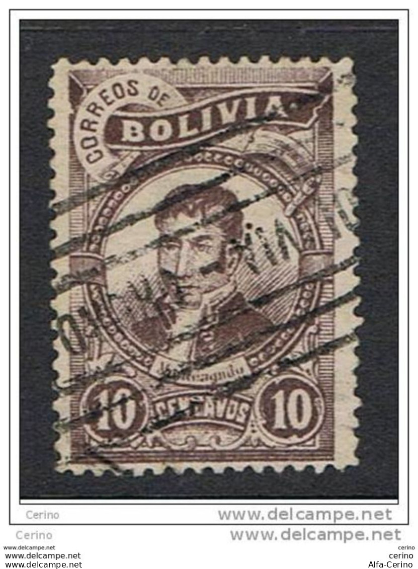 BOLIVIA:  1897  MONTEAGUDO  -  10 C. VIOLETTO  SCURO  LITOGRAFICO  US. -  YV/TELL. 49 - Bolivie