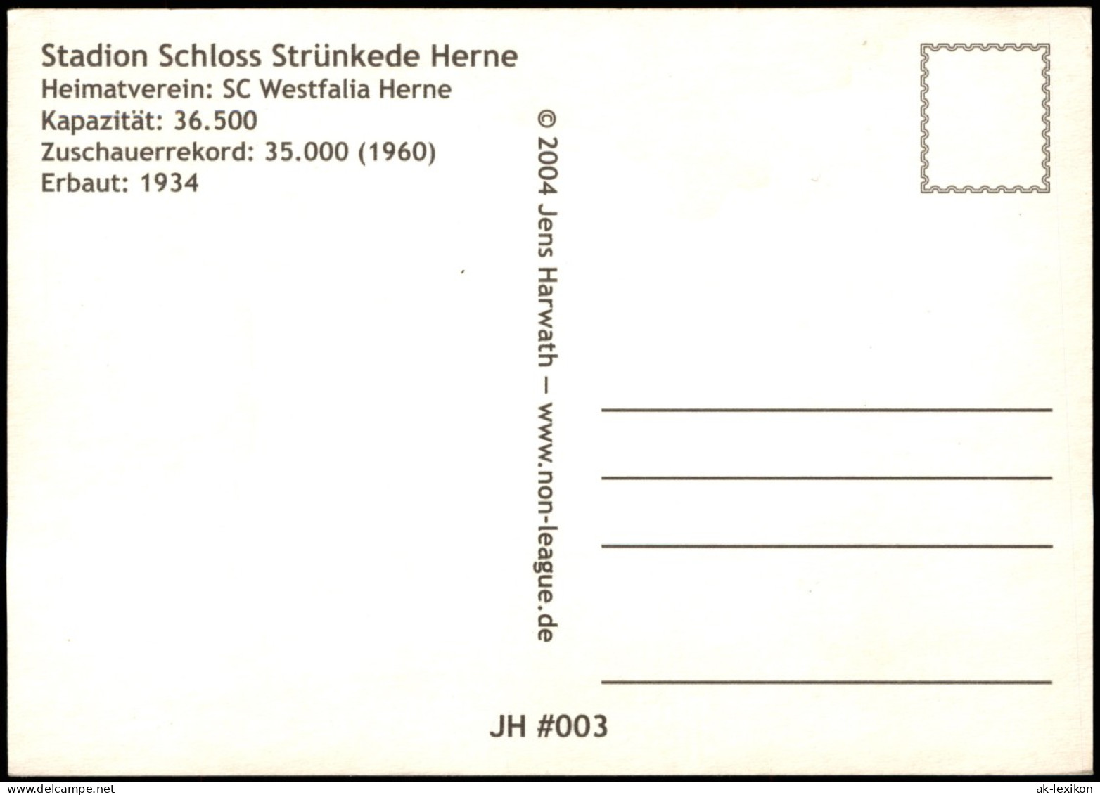 Ansichtskarte Herne Stadion Schloss Strünkede SC Westfalia Herne 2004 - Herne