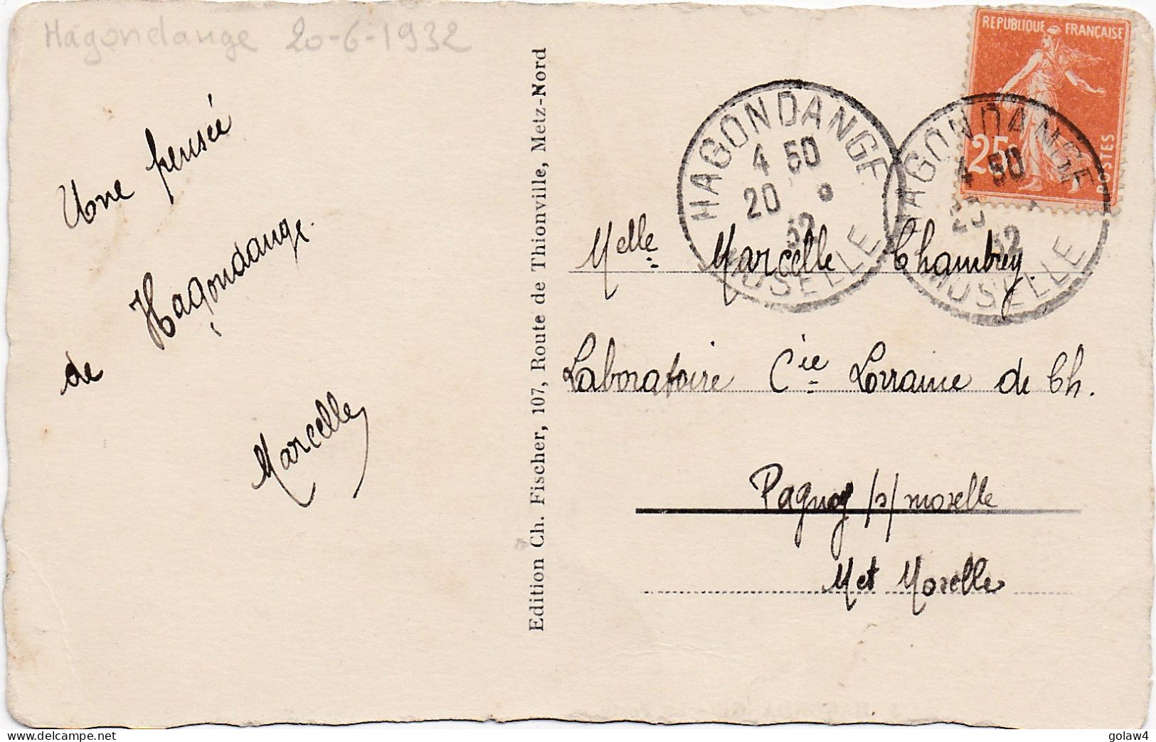 36306# JAMAIS PROPOSE HAGONDANGE LA POSTE 1932 EDITION FISCHER METZ NORD - Hagondange