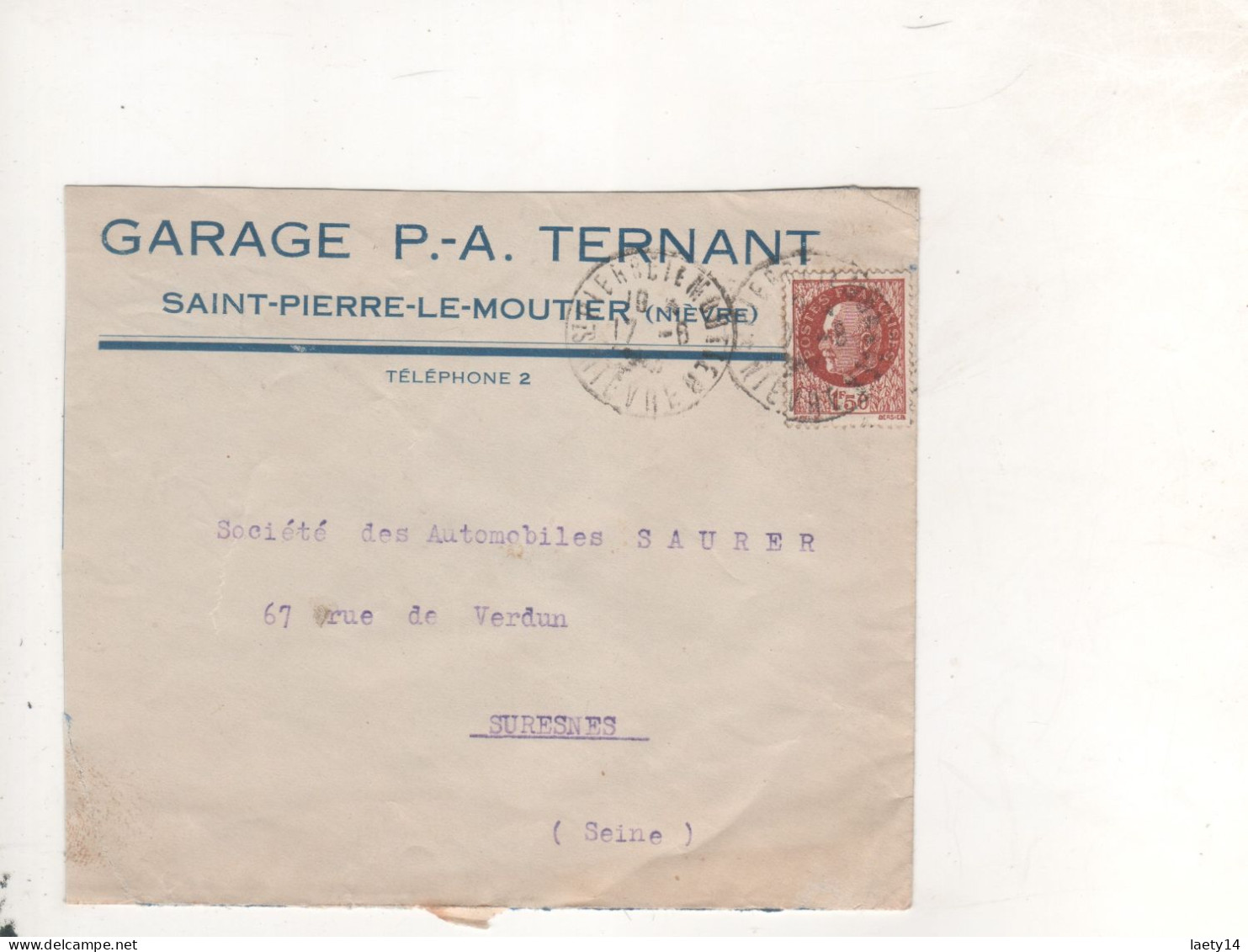 LETTRE PUB  Saint Pierre Le Moutier Garage Ternant - Covers & Documents