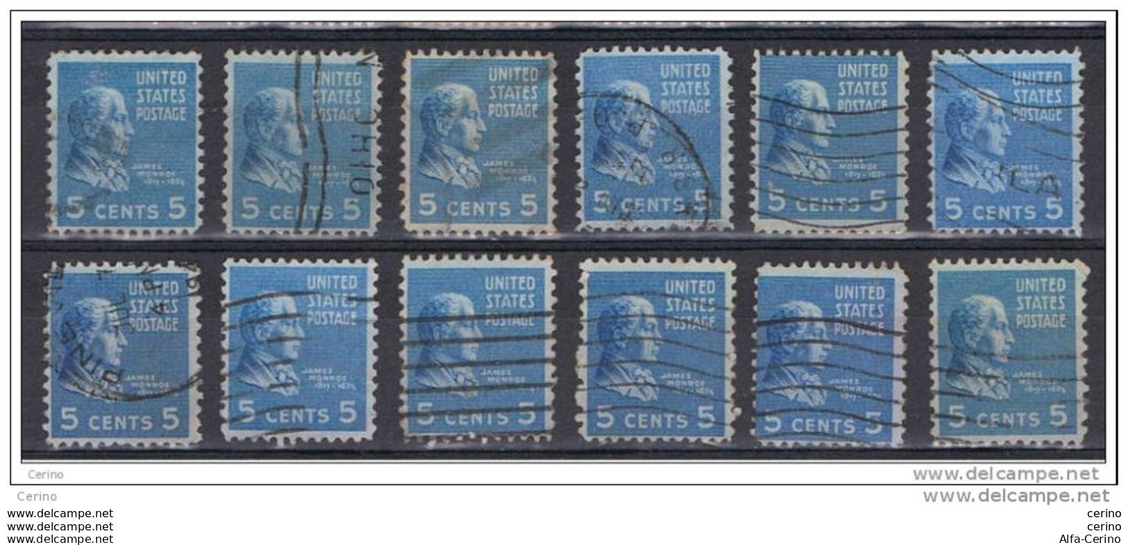 U.S.A.:  1938  J. MONROE  -  5 C. USED  STAMPS  -  REP. 12  EXEMPLARY  -  YV/TELL. 375 - Gebruikt