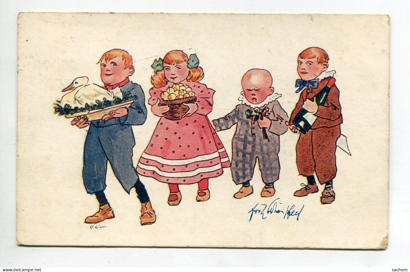 ILLUSTRATEUR 404 Fritz SCHOENPFLUG Quatuor Enfants Portant Les Mets Du Repas  1908 Timb - B K W I 654 - 6 - Schoenpflug, Fritz