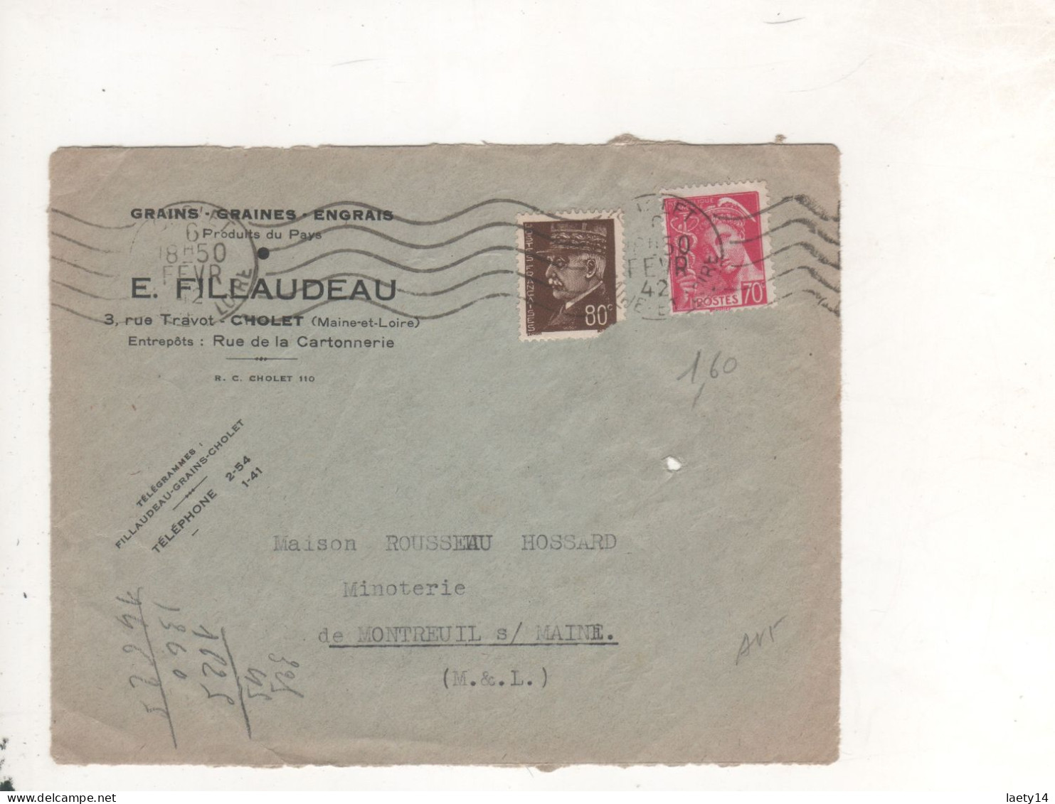 LETTRE PUB  Cholet Graines Engrais Fillaudeau - Covers & Documents