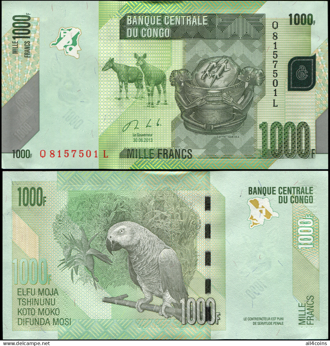 DR Congo 1000 Francs. 30.06.2013 Unc. Banknote Cat# P.101b - République Démocratique Du Congo & Zaïre