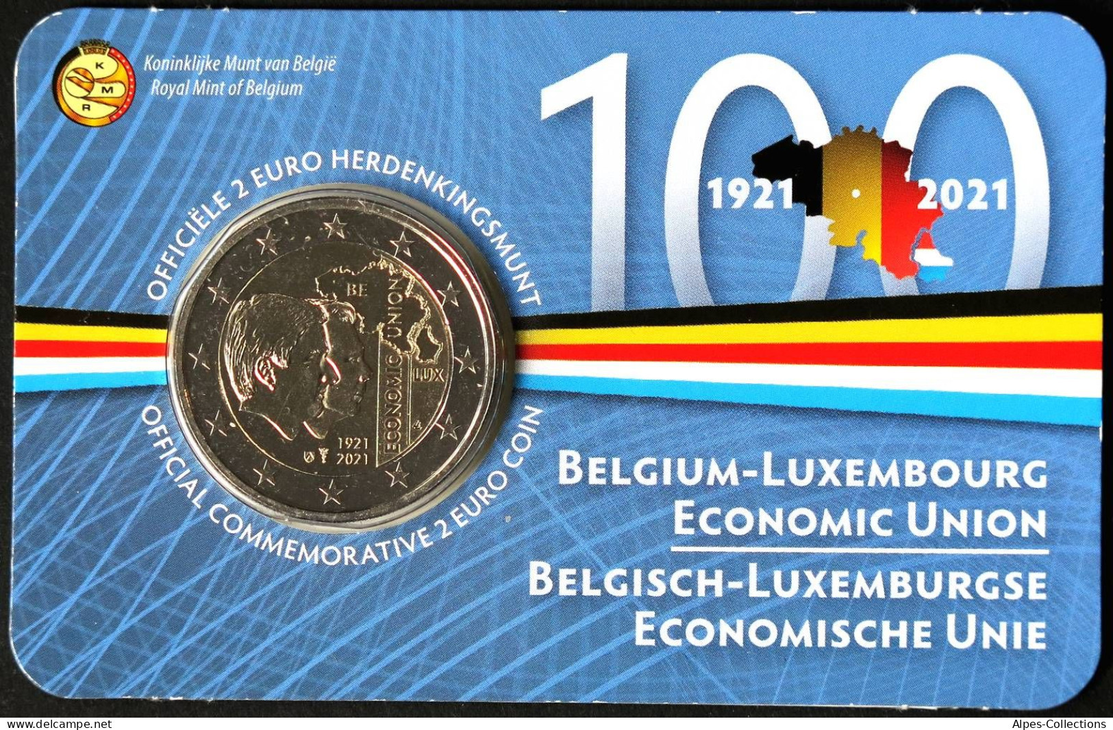 BE20021.3 - COINCARD BELGIQUE - 2021 - 2 Euros Comm. Anniv. Union Économique - N - Bélgica