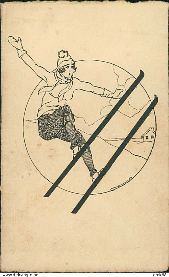 MONNI SIGNED 1924 POSTCARD - WOMAN & SKI / SCI  - EDIT BALLERINI & FRATINI - N.170 (5424) - Feiertag, Karl