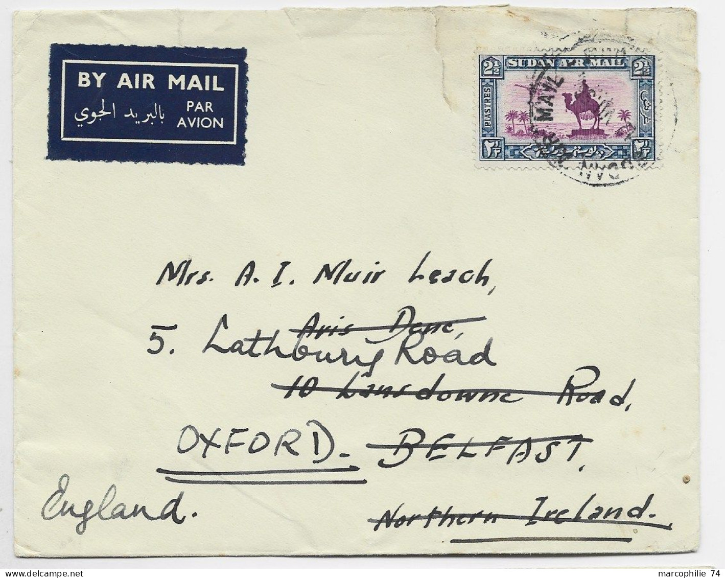 SUDAN AIR MAIL 2 1/2 SOLO LETTRE COVER AIR MAIL 1936  TO IRLAND REEX ENGLAND - Sudan (...-1951)