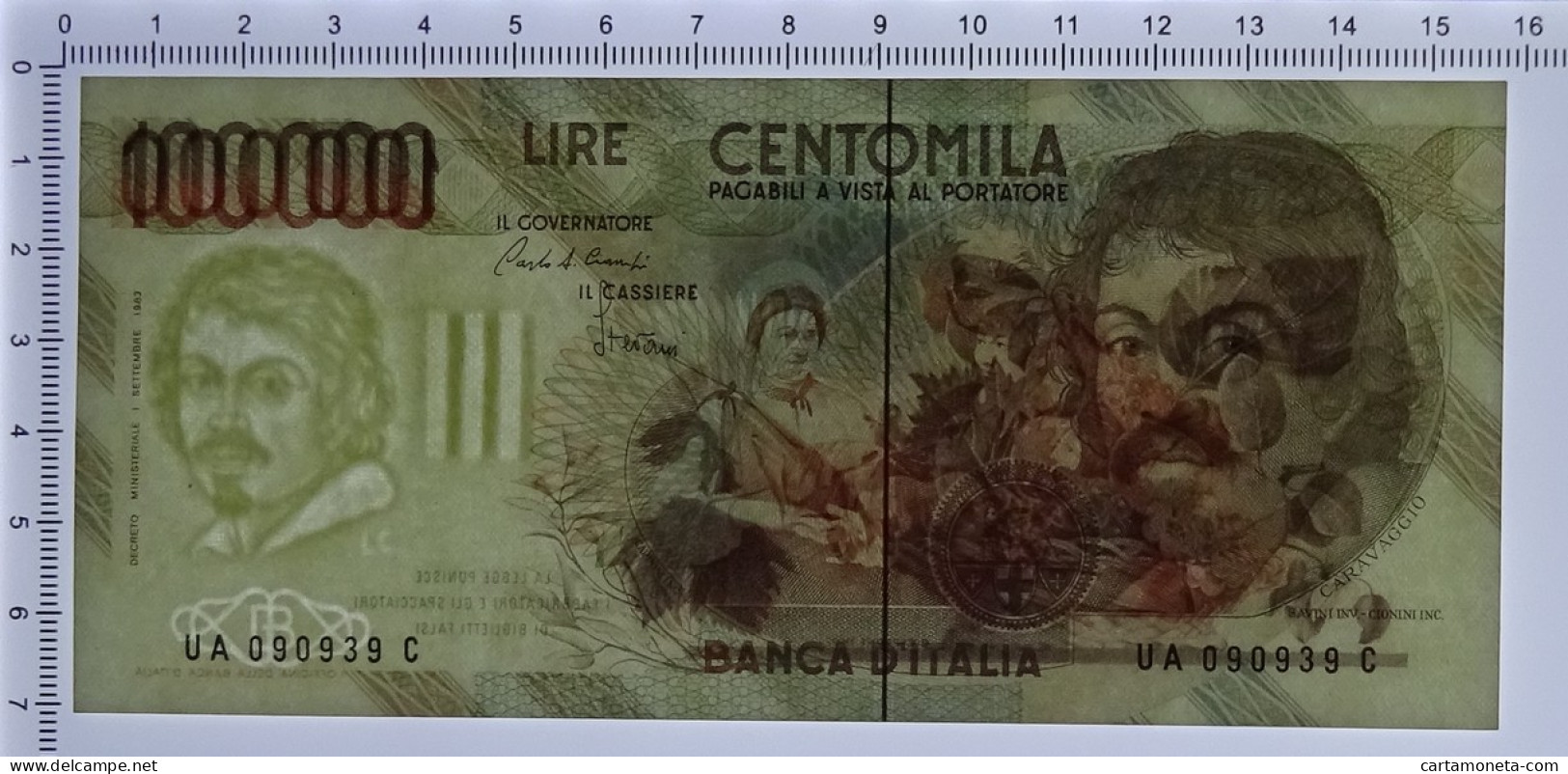 100000 LIRE BANCA D'ITALIA CARAVAGGIO I TIPO LETTERA A 25/10/1983 SUP - Autres & Non Classés