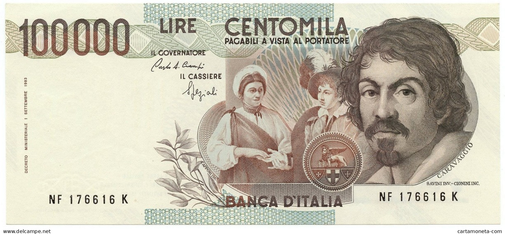 100000 LIRE BANCA D'ITALIA CARAVAGGIO I TIPO LETTERA F 10/03/1993 QFDS - Other & Unclassified