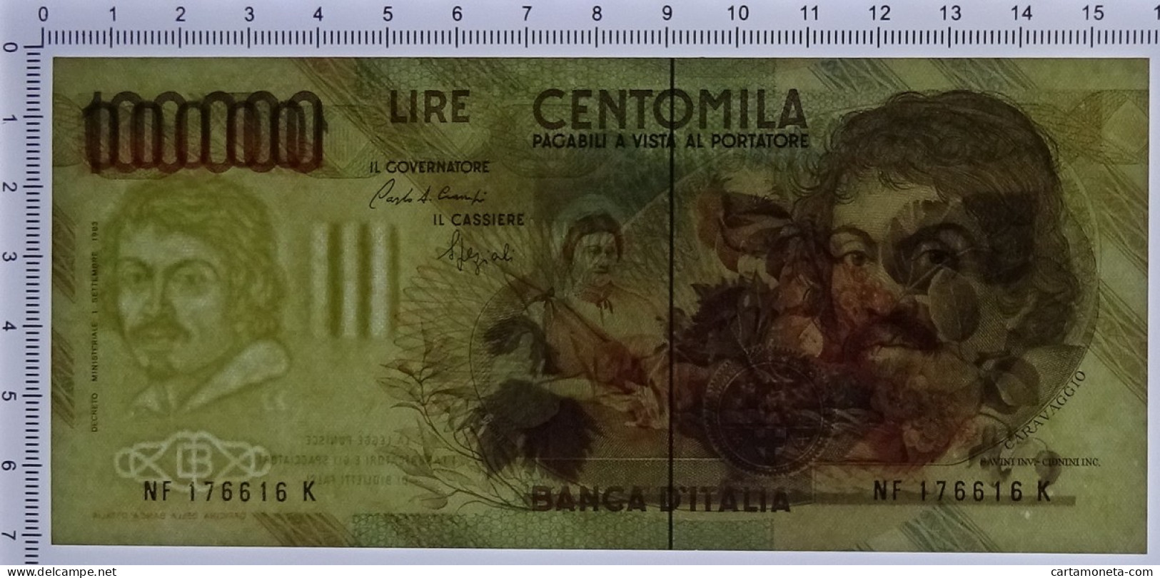 100000 LIRE BANCA D'ITALIA CARAVAGGIO I TIPO LETTERA F 10/03/1993 QFDS - Autres & Non Classés