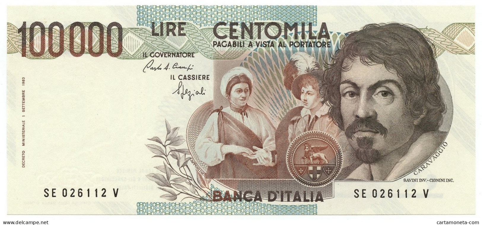 100000 LIRE BANCA D'ITALIA CARAVAGGIO I TIPO LETTERA E 06/03/1992 FDS-/FDS - Altri & Non Classificati