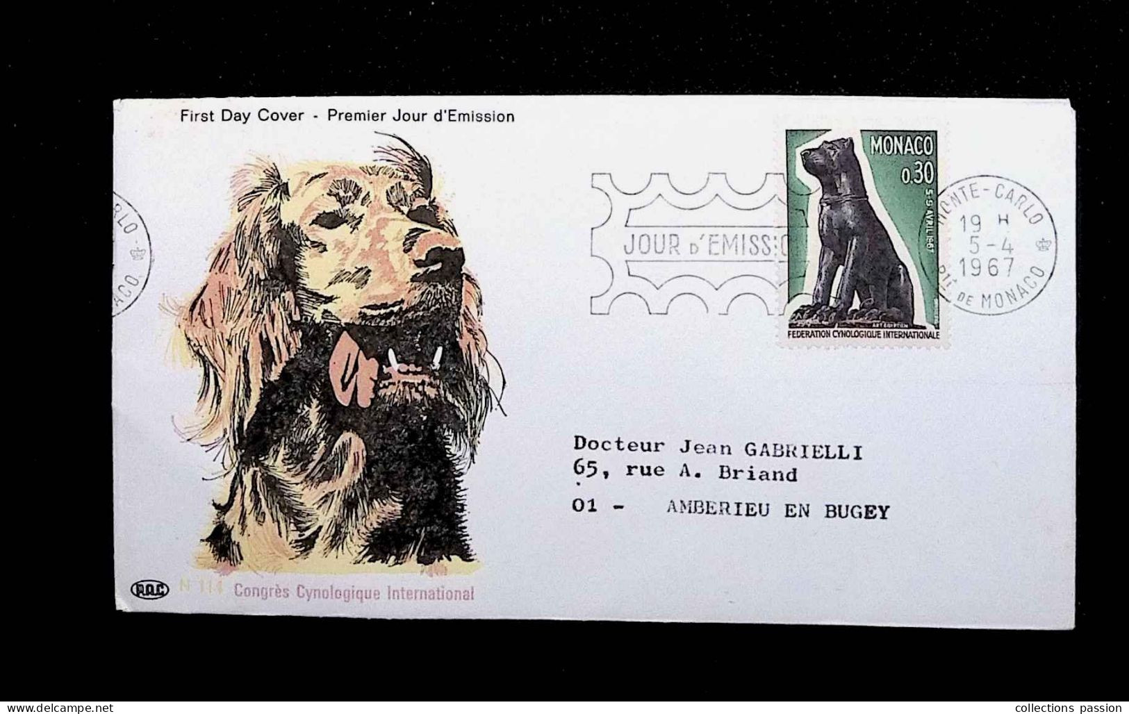 CL, FDC, Premier Jour, Monte Carlo,  Monaco, 5-4-1967, Fédération Cynologique Internationale, Chien - FDC