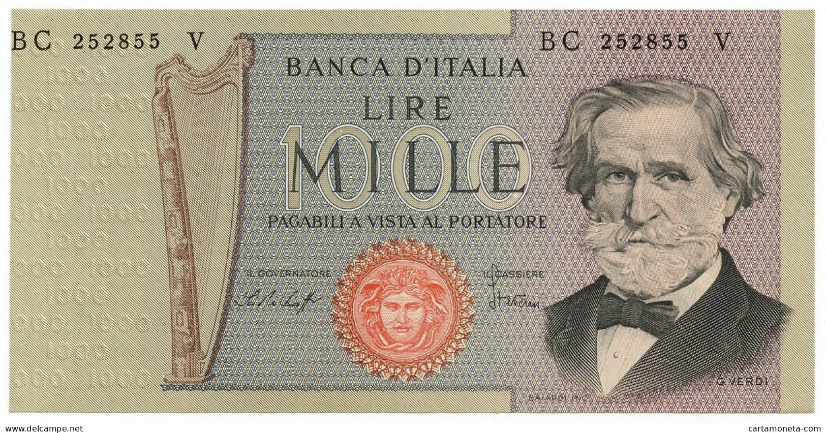 1000 LIRE ERRORE DI STAMPA DECENTRATA GIUSEPPE VERDI II TIPO 10/01/1977 SUP - Autres & Non Classés