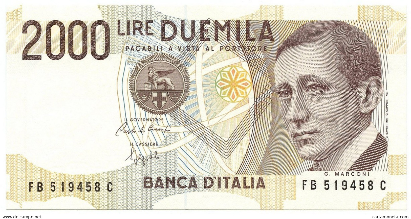 2000 LIRE BANCA D'ITALIA GUGLIELMO MARCONI LETTERA B 06/03/1992 FDS - Altri & Non Classificati