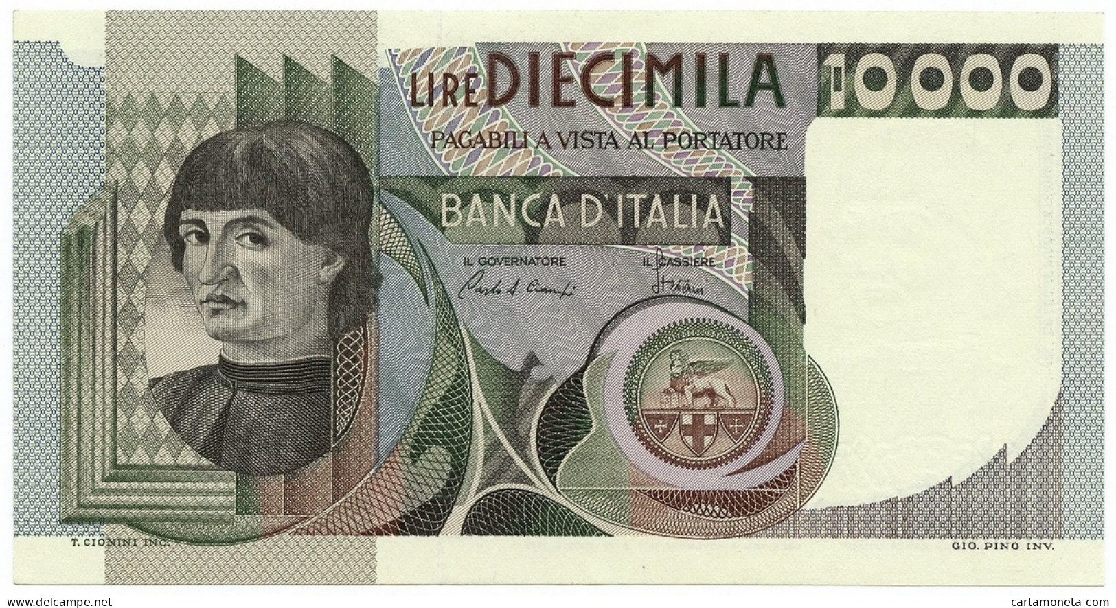 10000 LIRE RITRATTO D'UOMO A MEZZOBUSTO ANDREA DEL CASTAGNO 03/11/1982 SUP+ - Altri & Non Classificati