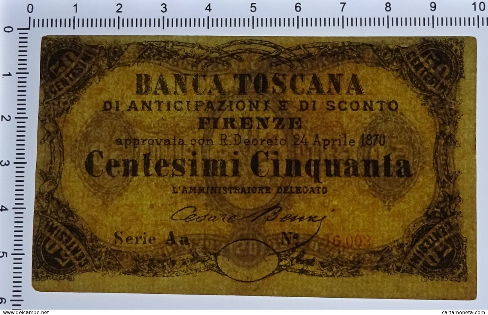 50 CENTESIMI BANCA TOSCANA DI ANTICIPAZIONE E SCONTO FIRENZE 24/04/1870 SPL- - Otros & Sin Clasificación