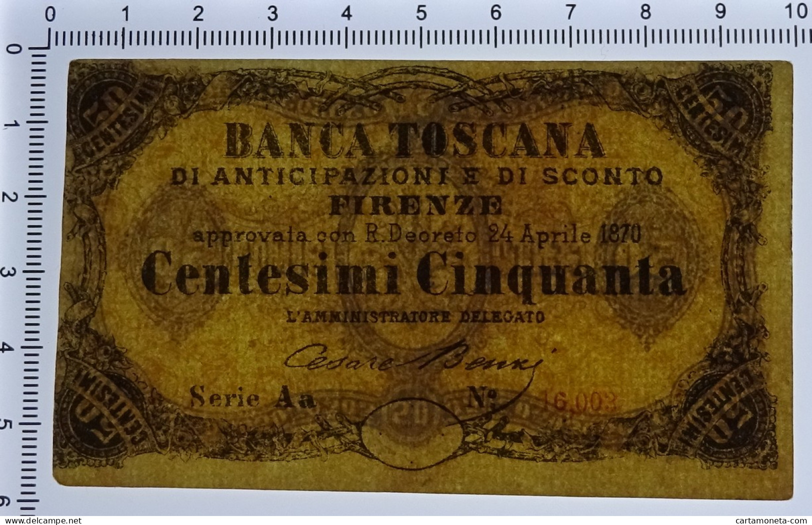50 CENTESIMI BANCA TOSCANA DI ANTICIPAZIONE E SCONTO FIRENZE 24/04/1870 SPL- - Autres & Non Classés