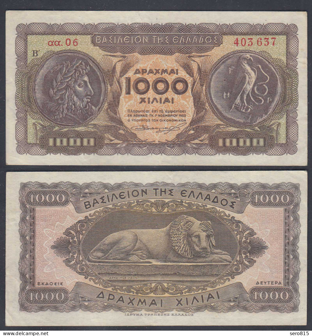 Griechenland - Greece Königreich 1000 Drachmai 1953 Pick 326b VF+ (3+)   27054 - Greece